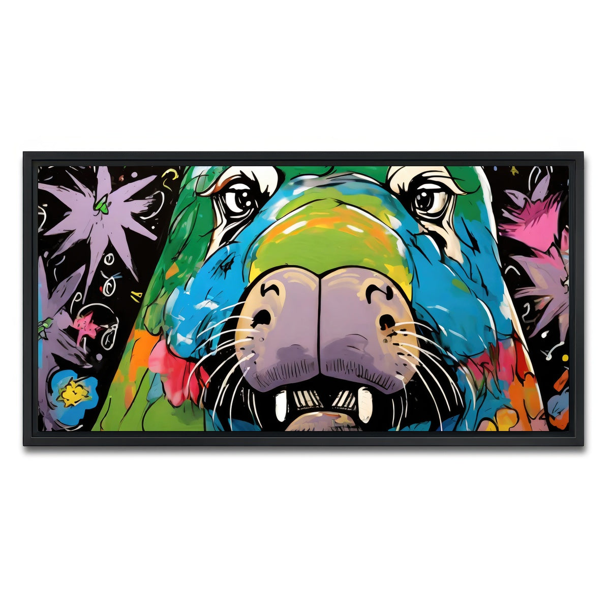 AUTO-MOCKUP WHITE | walrus graffiti | 1 Piece | Black Framed Canvas | group=2x1