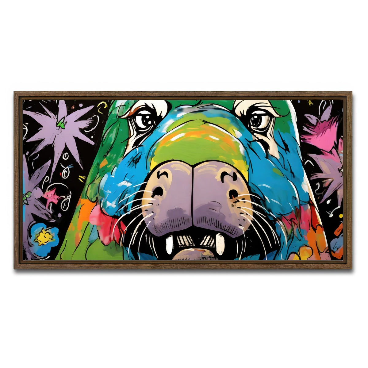 AUTO-MOCKUP WHITE | walrus graffiti | 1 Piece | Walnut Framed Canvas | group=2x1