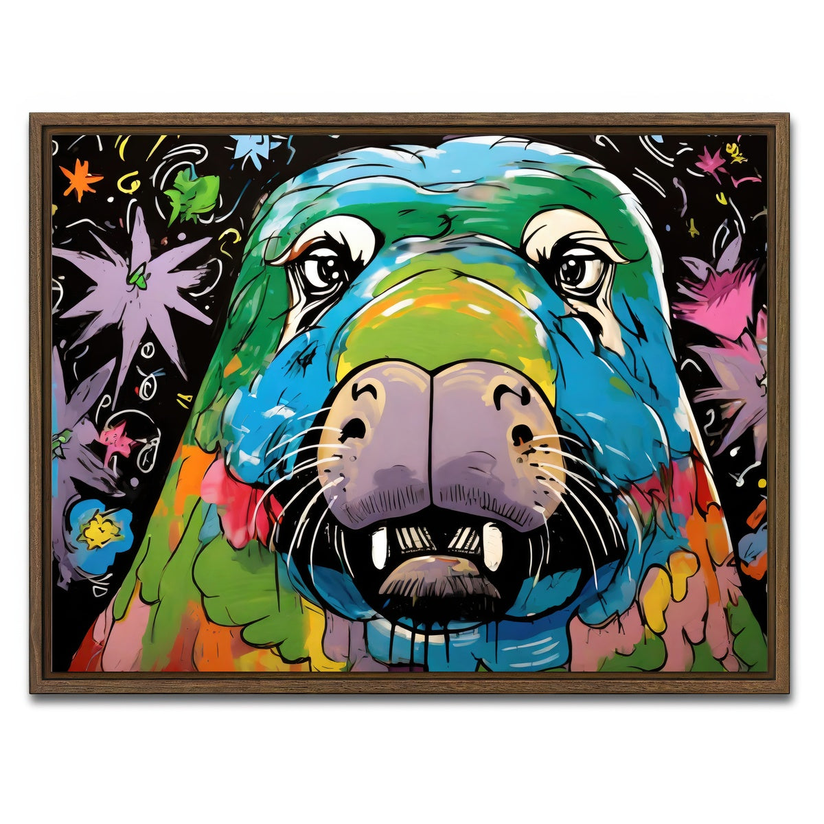 AUTO-MOCKUP WHITE | walrus graffiti | 1 Piece | Walnut Framed Canvas | group=4x3