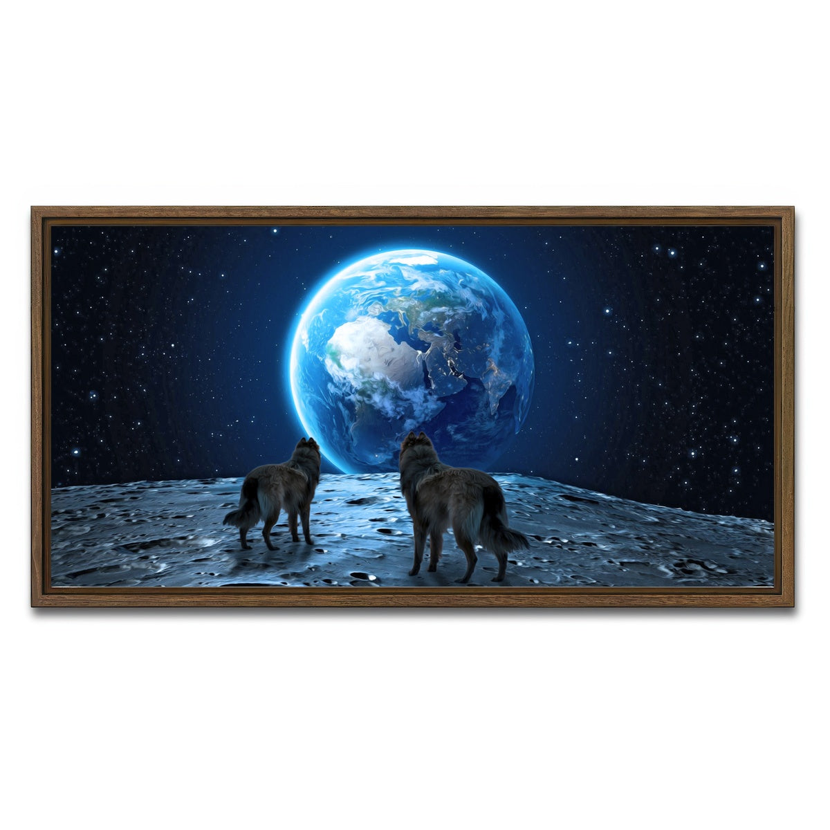 AUTO-MOCKUP WHITE | wolves on the moon | 1 Piece | Walnut Framed Canvas | group=2x1