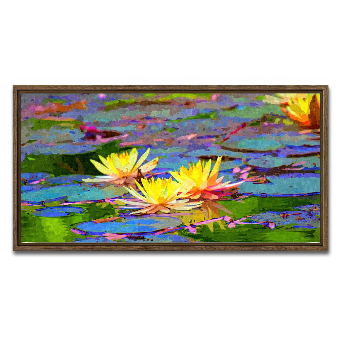 AUTO-MOCKUP WHITE | yellow water lillies | 1 Piece | Walnut Framed Canvas | group=2x1