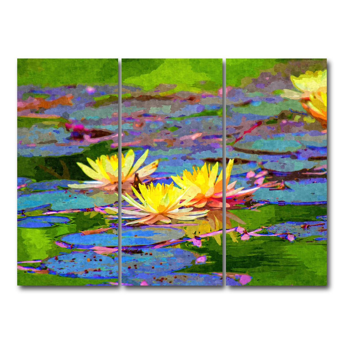 AUTO-MOCKUP WHITE | yellow water lillies | 3 Piece | Gallery Wrap Canvas | group=8x18