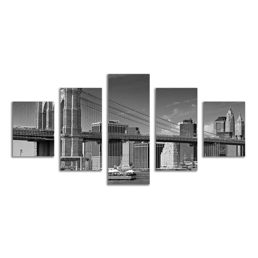 Manhattan Skyline & Brooklyn Bridge Monochrome Wall Art