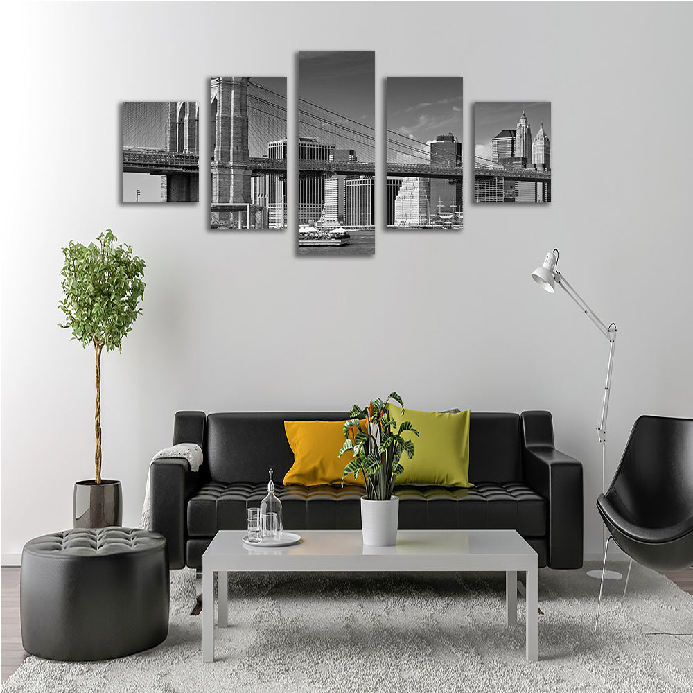 Manhattan Skyline & Brooklyn Bridge Monochrome Wall Art