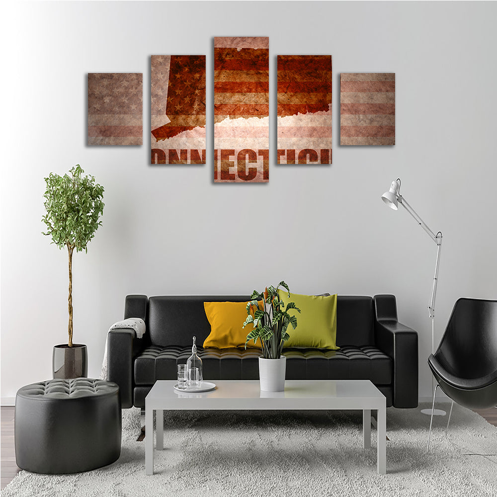 Connecticut map on American Flag Wall Art