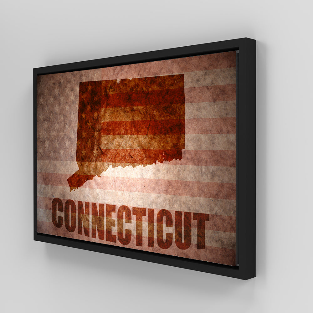 Connecticut map on American Flag Wall Art