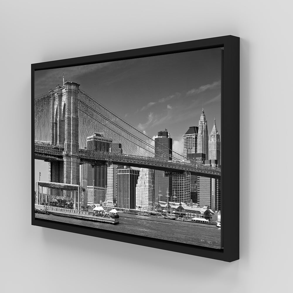 Manhattan Skyline & Brooklyn Bridge Monochrome Wall Art