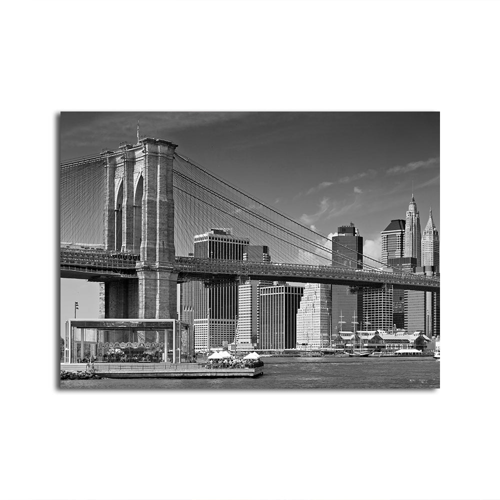 Manhattan Skyline & Brooklyn Bridge Monochrome Wall Art