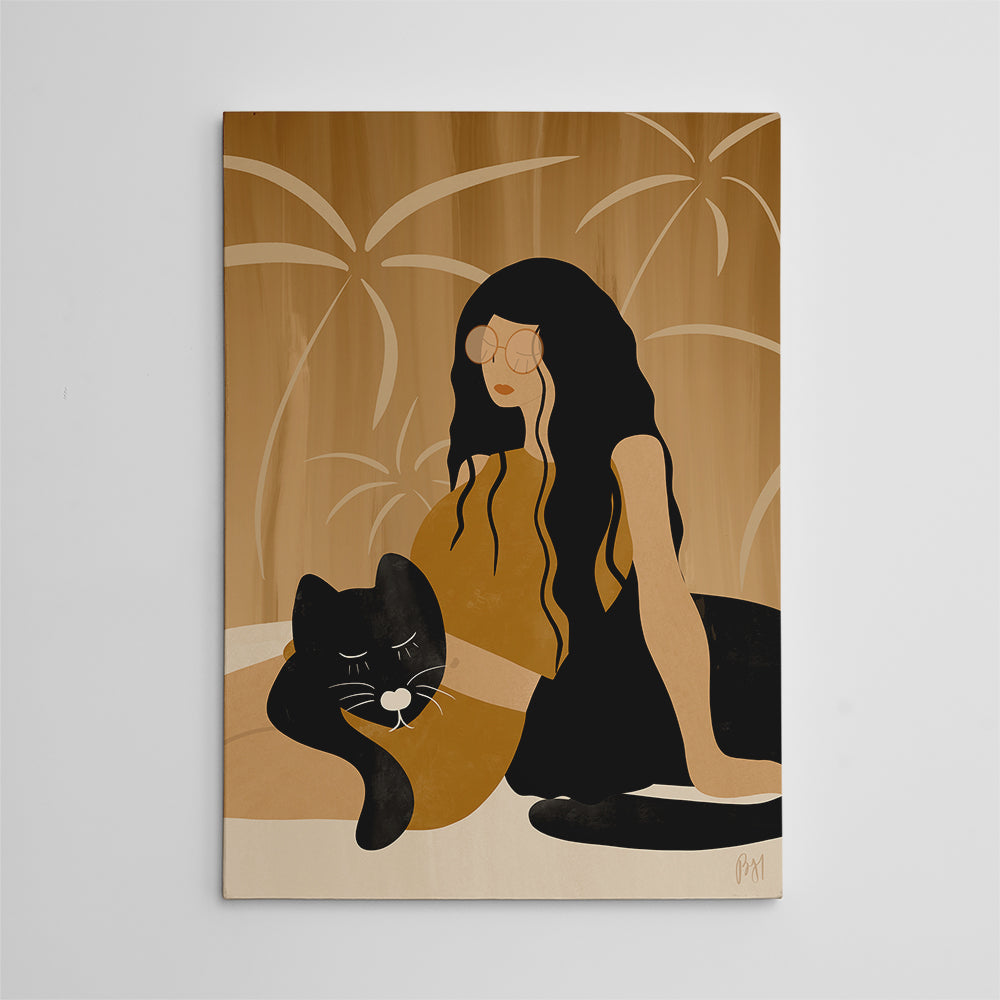 Girl and Wild Black Cat