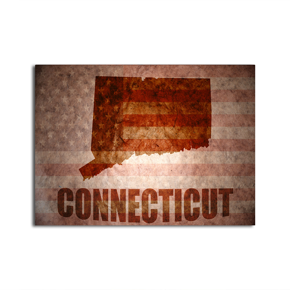 Connecticut map on American Flag Wall Art
