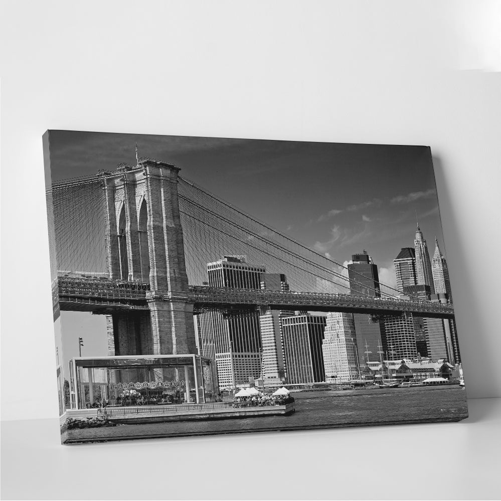 Manhattan Skyline & Brooklyn Bridge Monochrome Wall Art