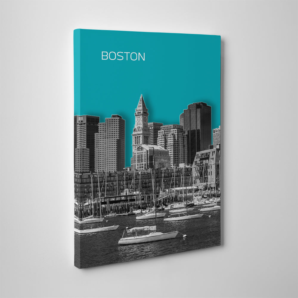 Boston Skyline Turquoise Wall Art