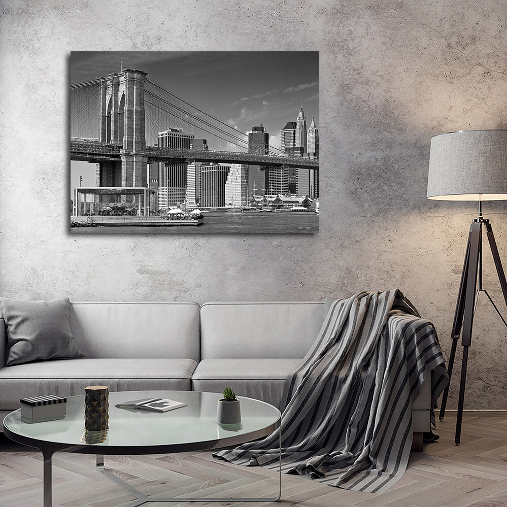 Manhattan Skyline & Brooklyn Bridge Monochrome Wall Art