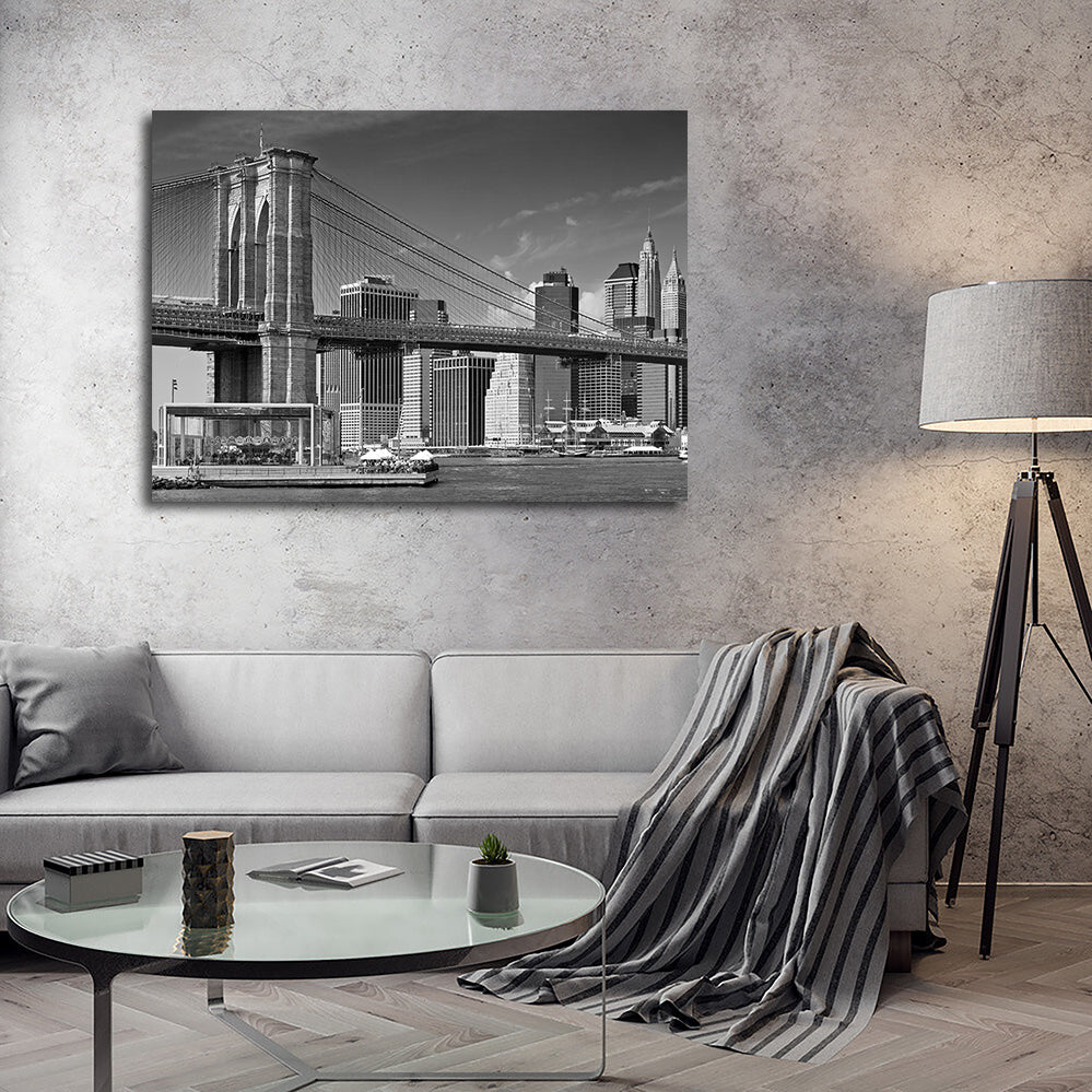 Manhattan Skyline & Brooklyn Bridge Monochrome
