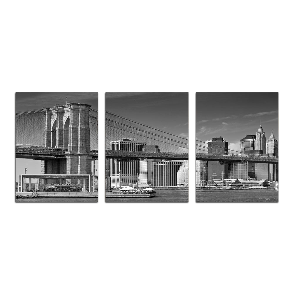 Manhattan Skyline & Brooklyn Bridge Monochrome Wall Art