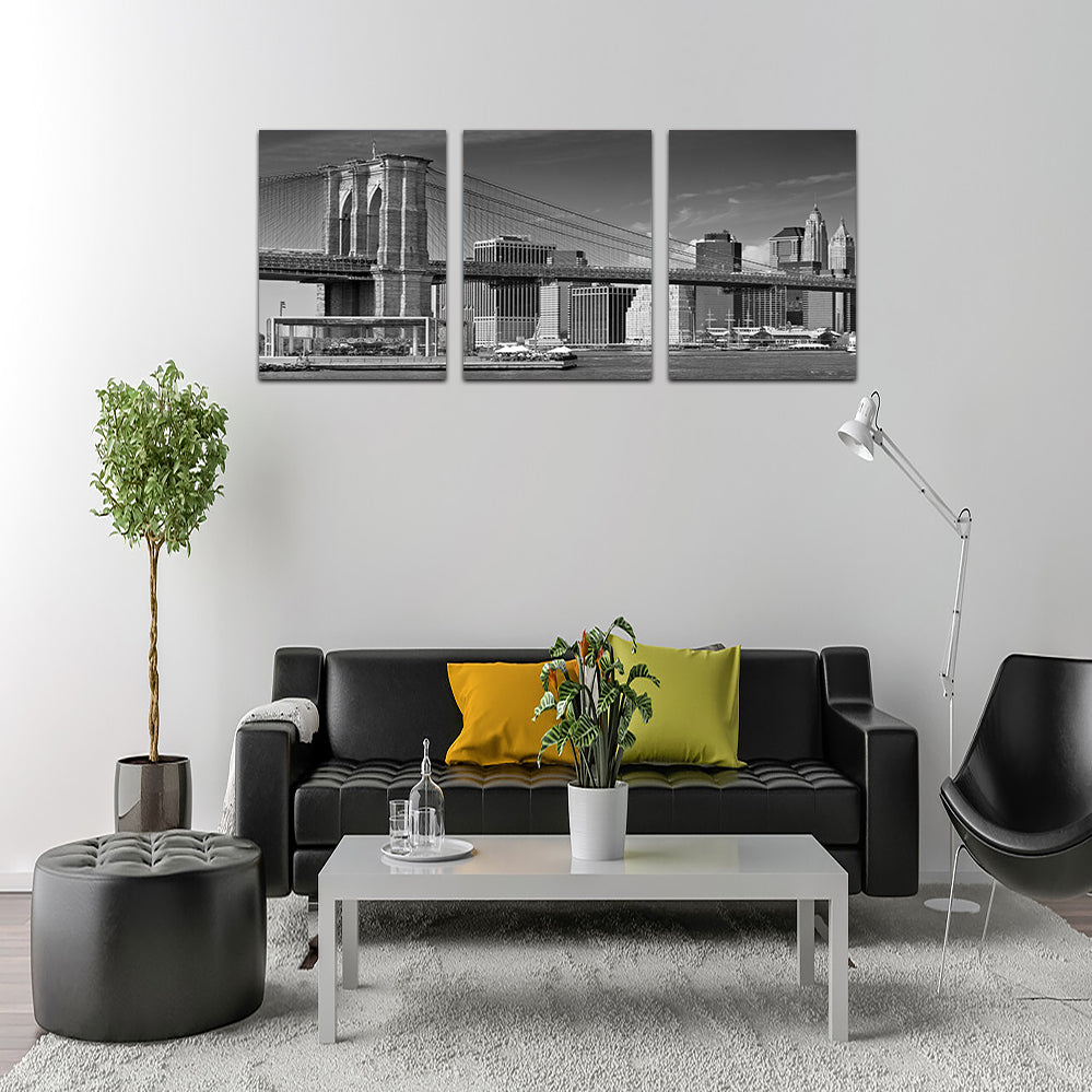 Manhattan Skyline & Brooklyn Bridge Monochrome Wall Art