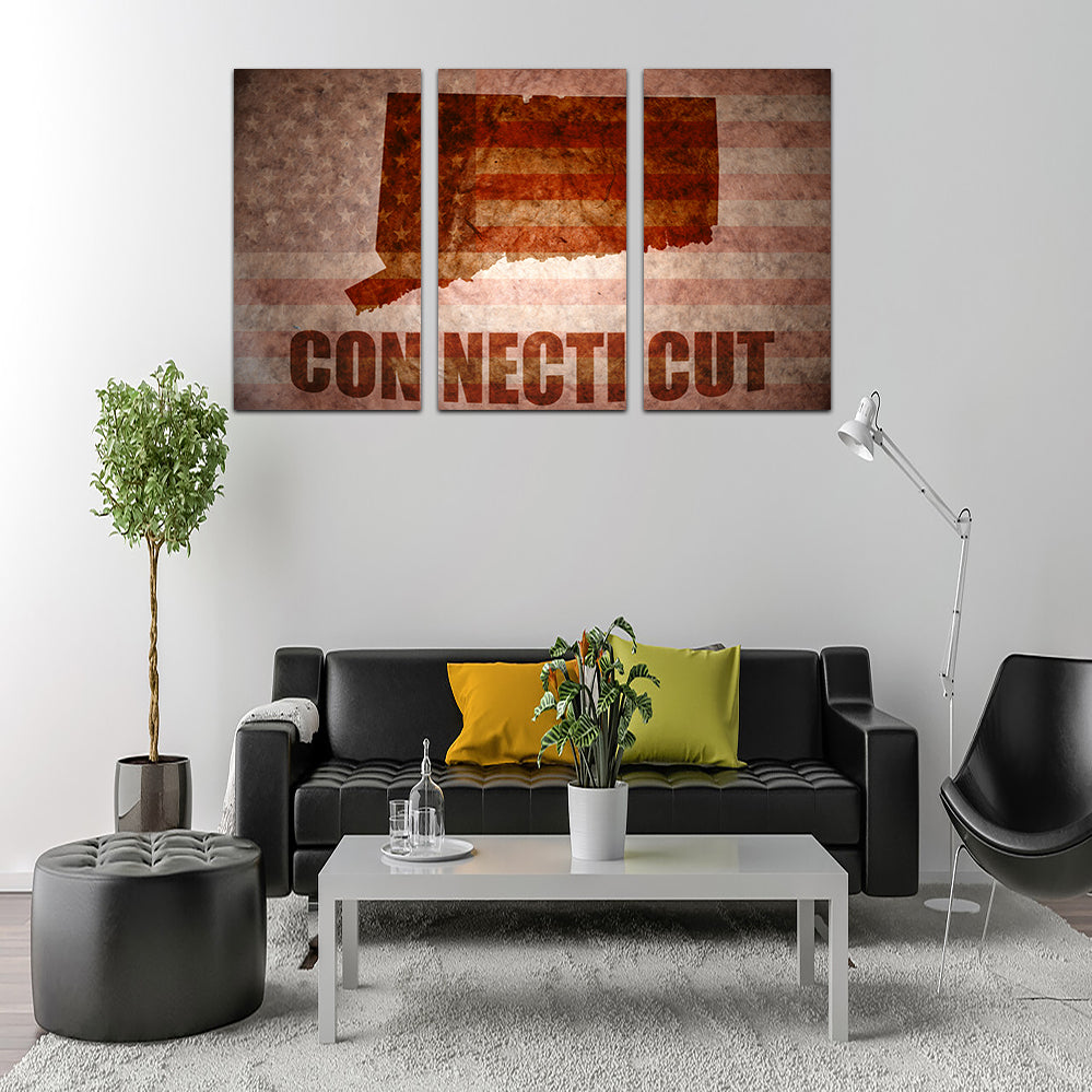 Connecticut map on American Flag Wall Art