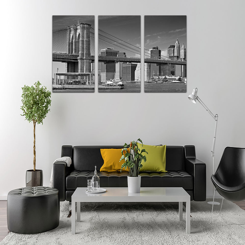 Manhattan Skyline & Brooklyn Bridge Monochrome Wall Art