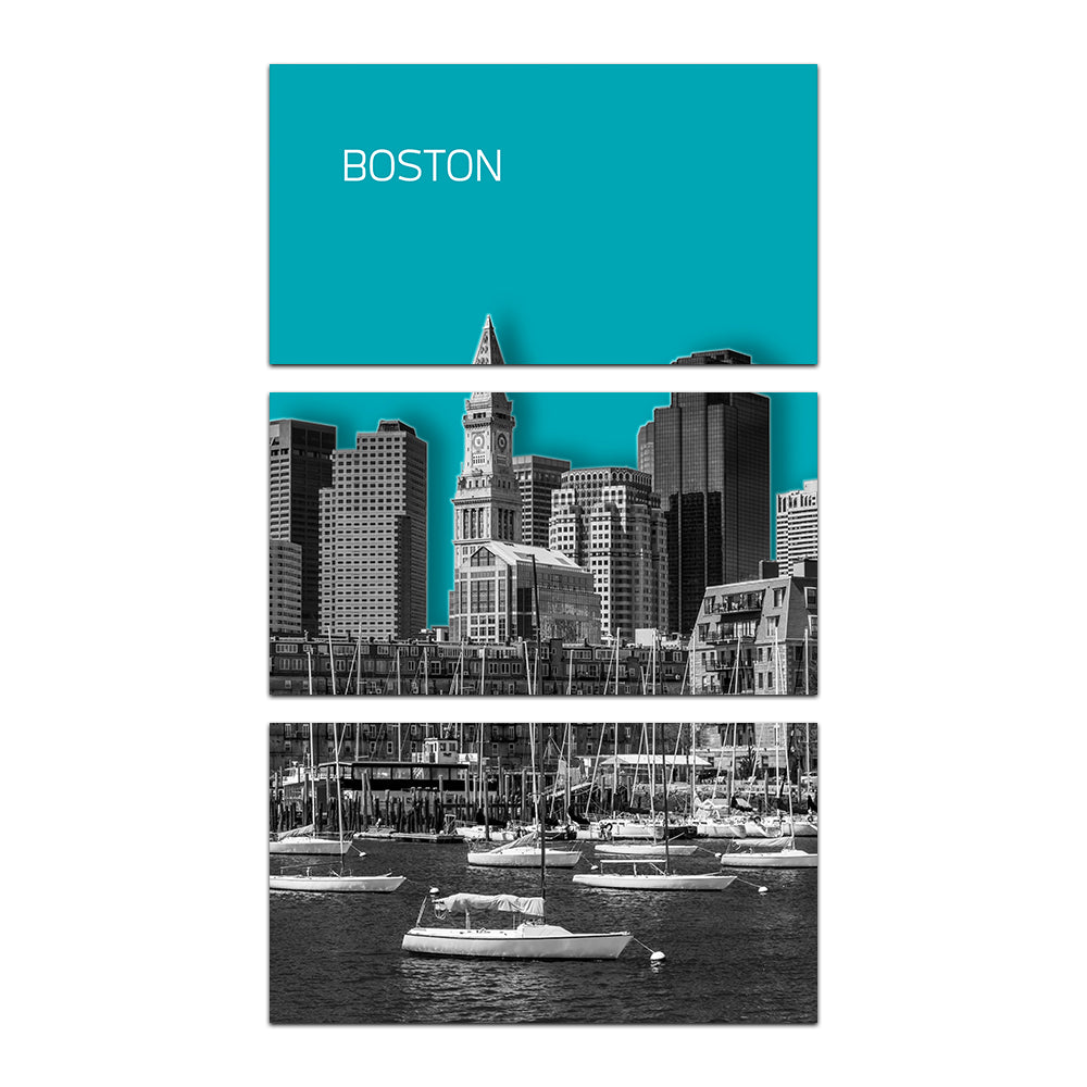 Boston Skyline Turquoise Wall Art