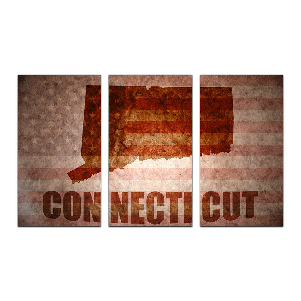 Connecticut map on American Flag Wall Art