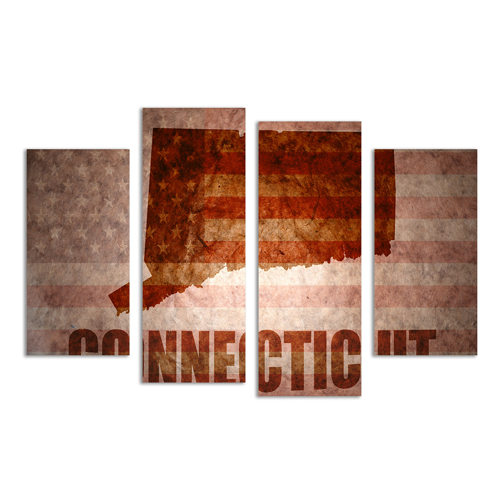 Connecticut map on American Flag Wall Art