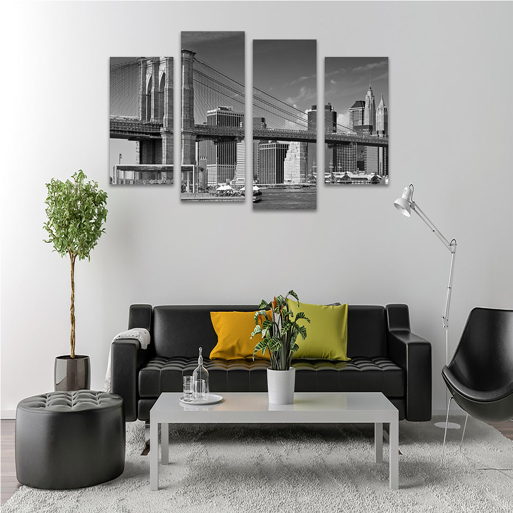Manhattan Skyline & Brooklyn Bridge Monochrome Wall Art