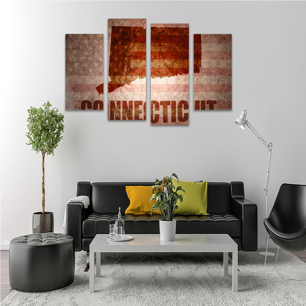 Connecticut map on American Flag Wall Art