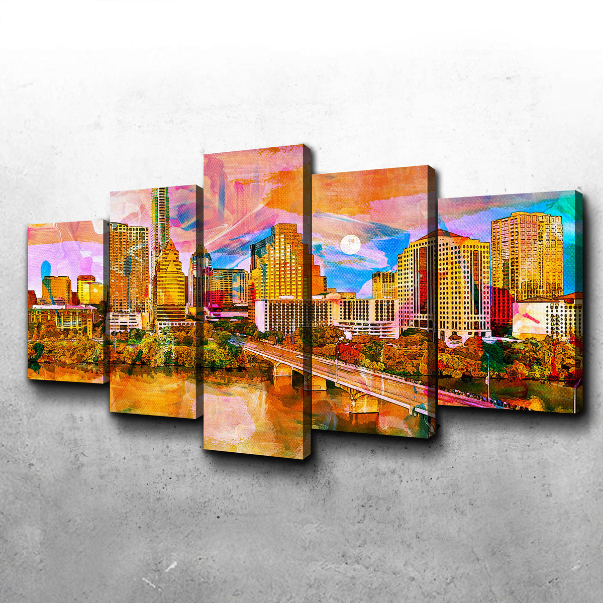 Abstract Moon Over Austin Canvas Set