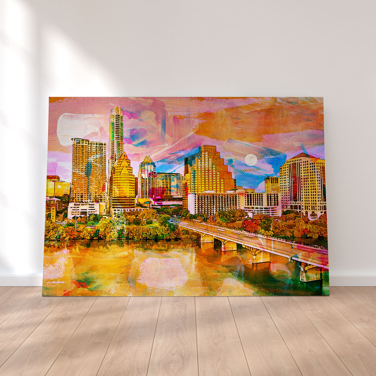 Abstract Moon Over Austin Canvas Set