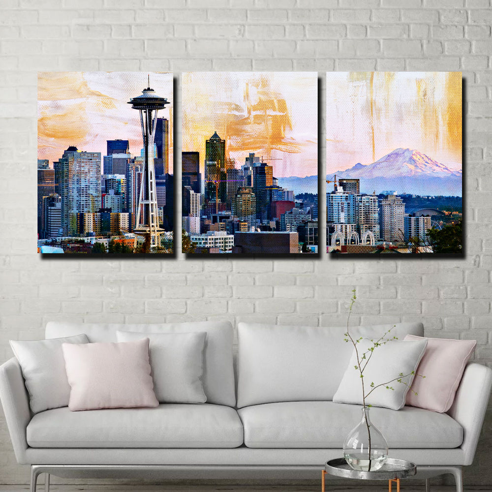 Abstract Seattle Skyline Canvas Set