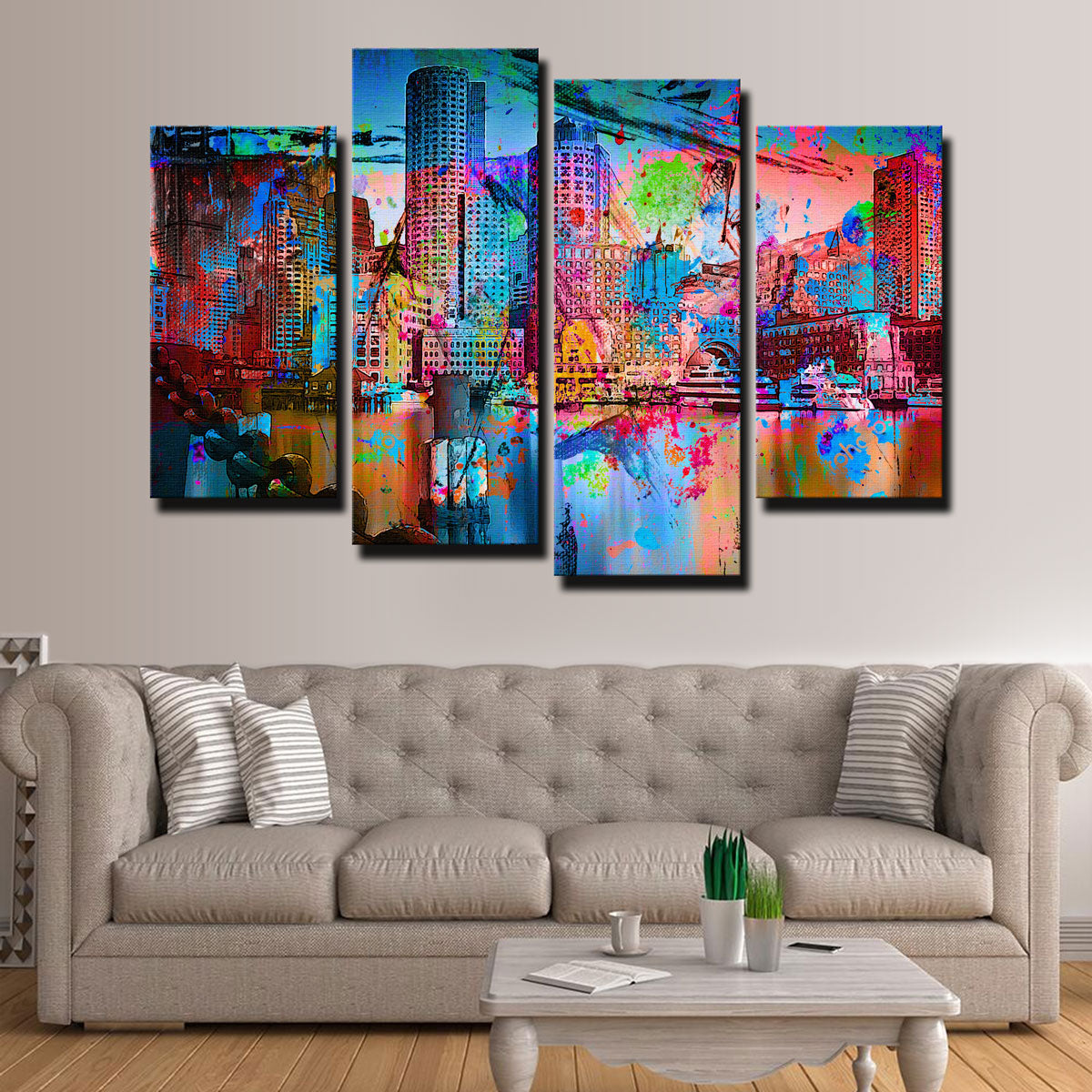 Abstract Boston Skyline Wall Art