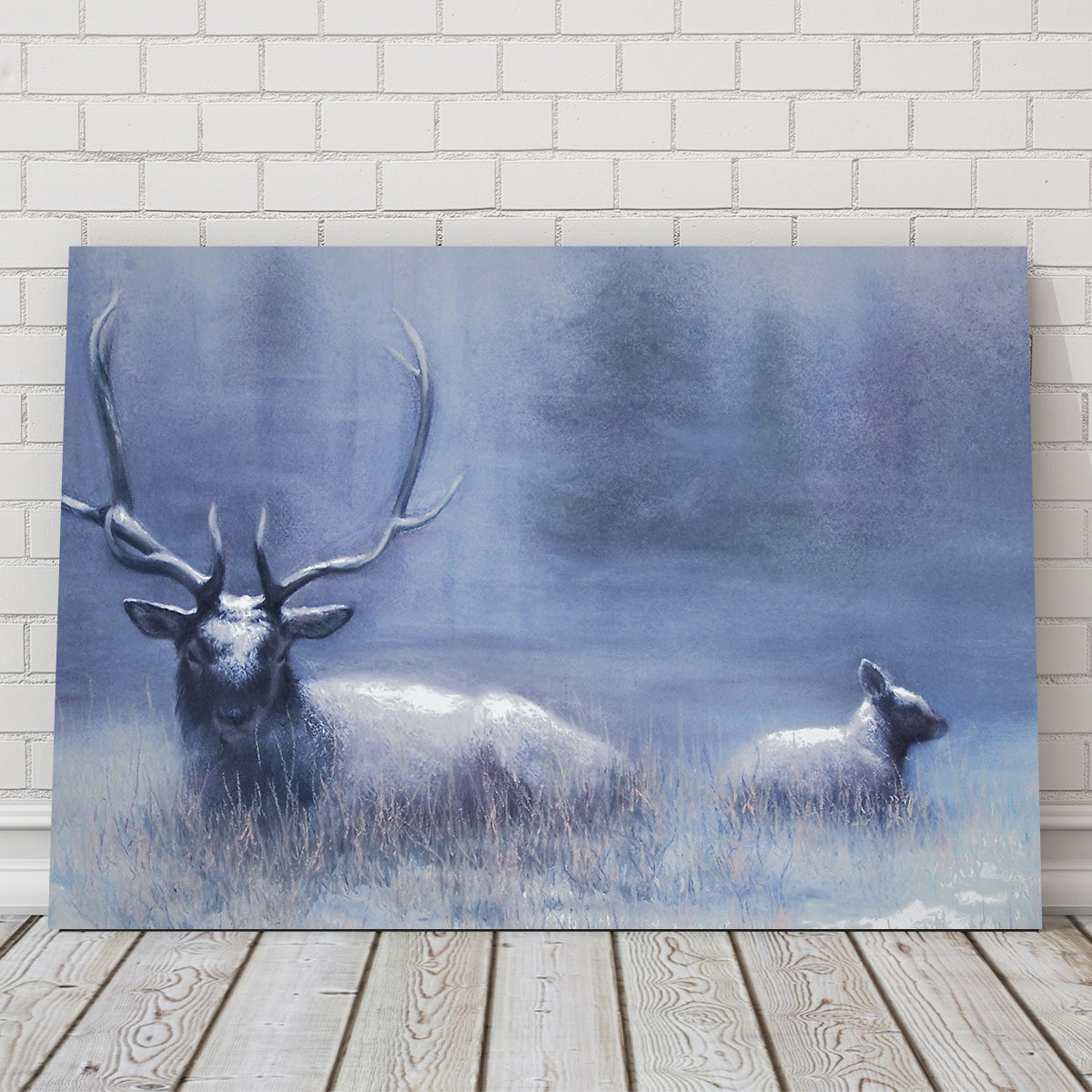 Bull Elk & Calf Blue Wall Art