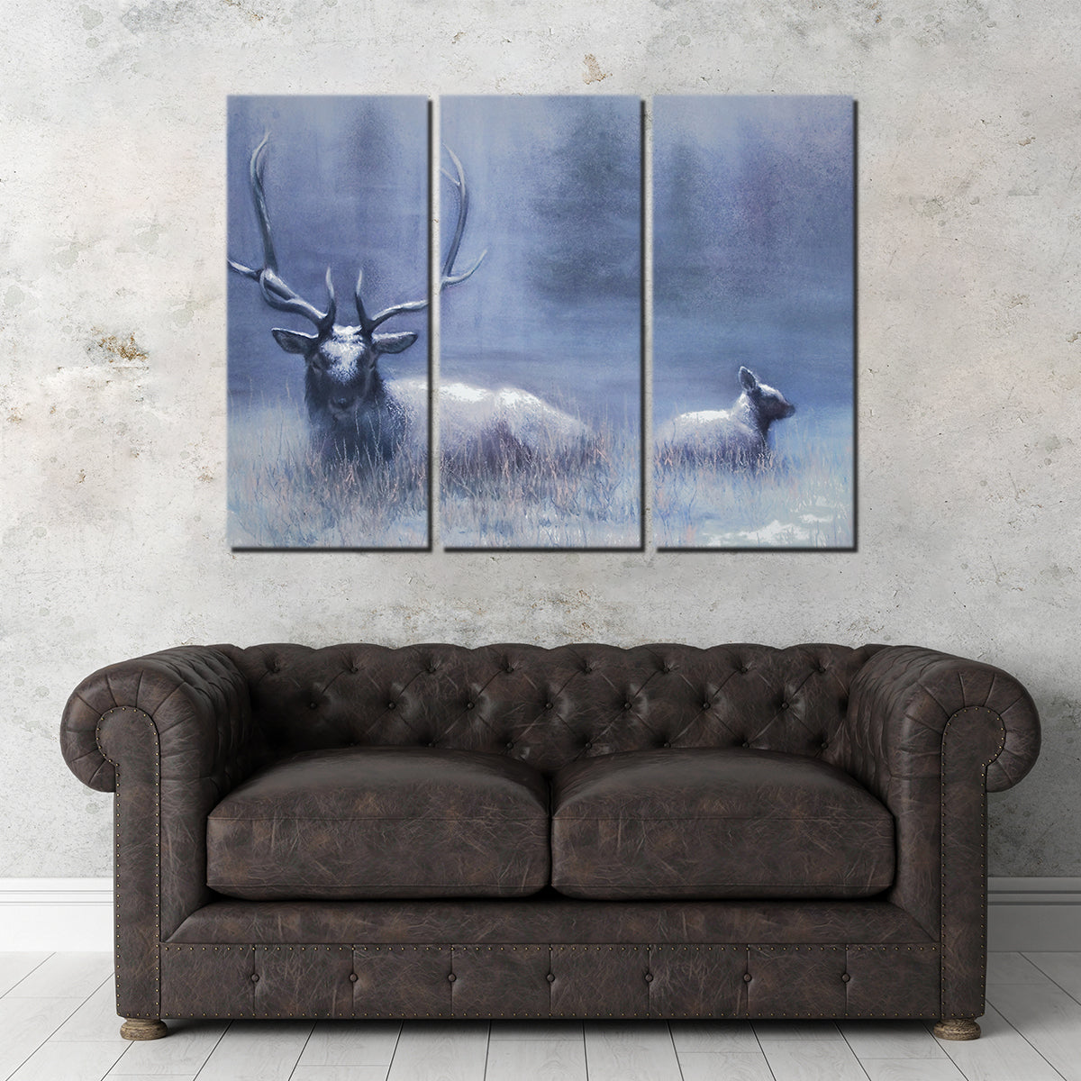 Bull Elk & Calf Blue Wall Art