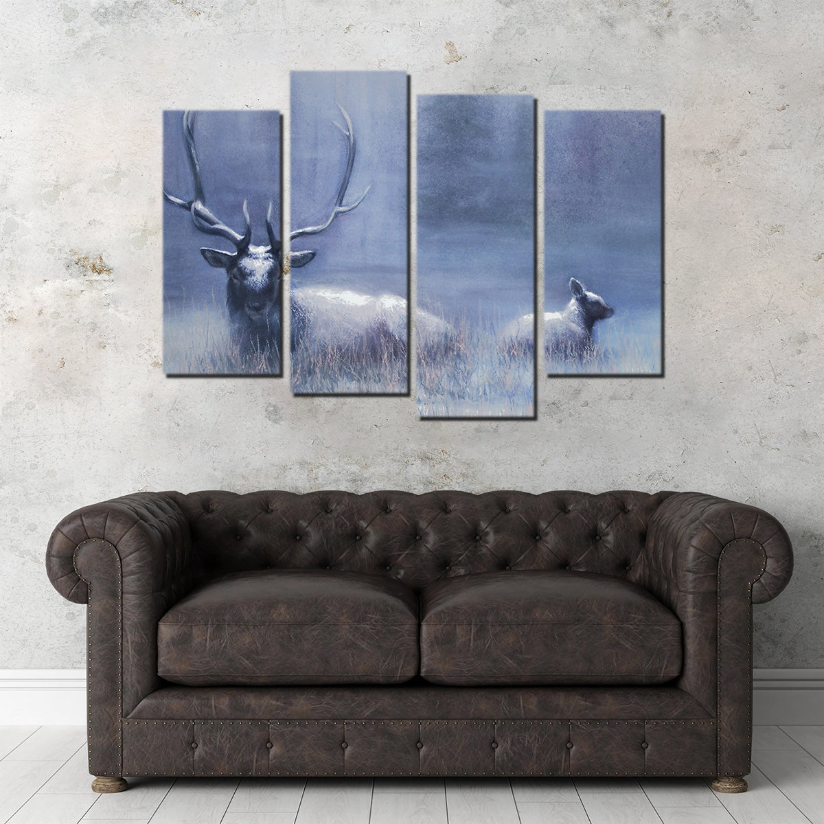 Bull Elk & Calf Blue Wall Art