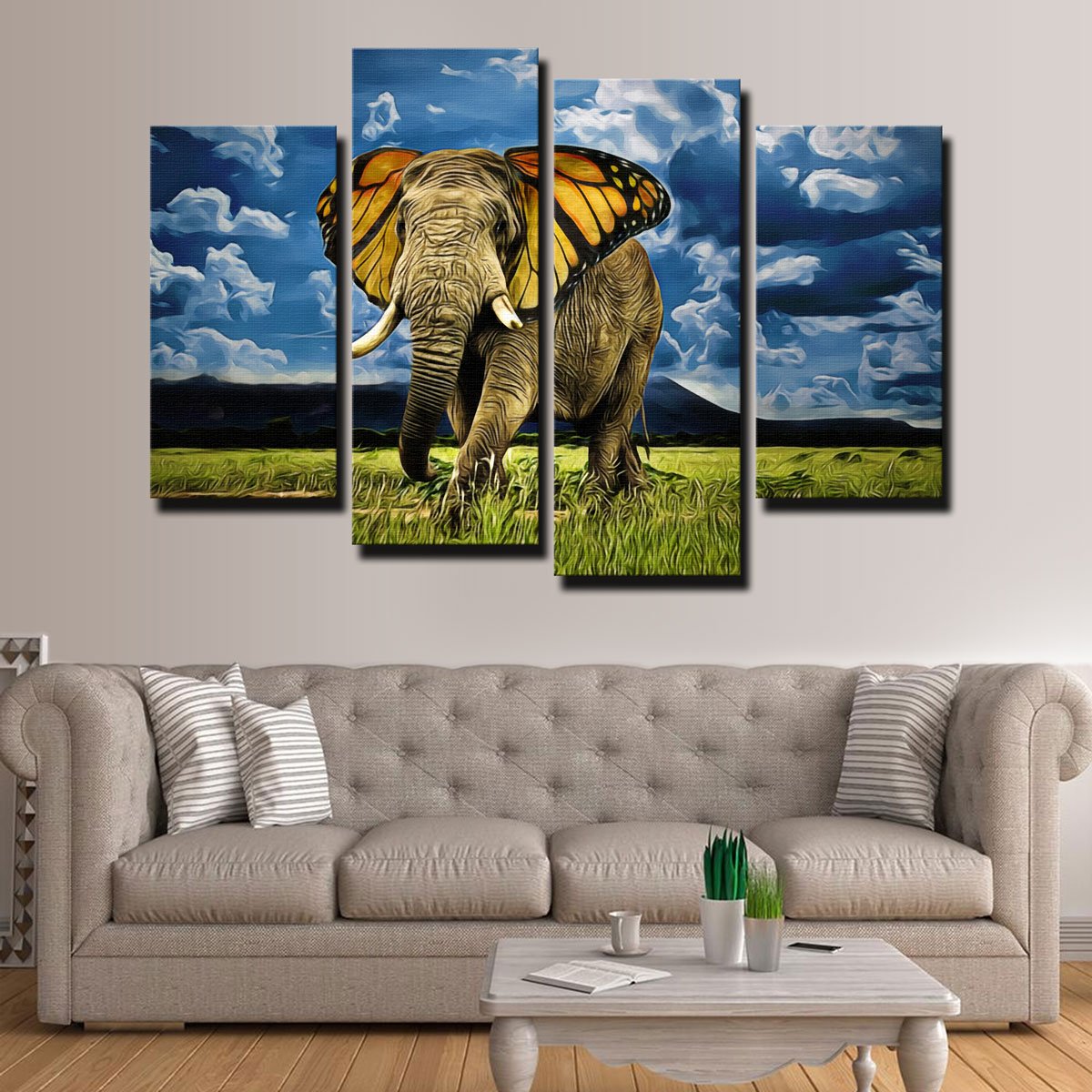 Butterfly Elephant Canvas Set