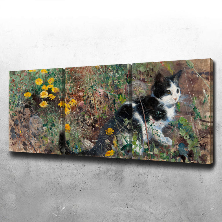 Cat on a Flowery Meadow Canvas Set Legendary Wall Art