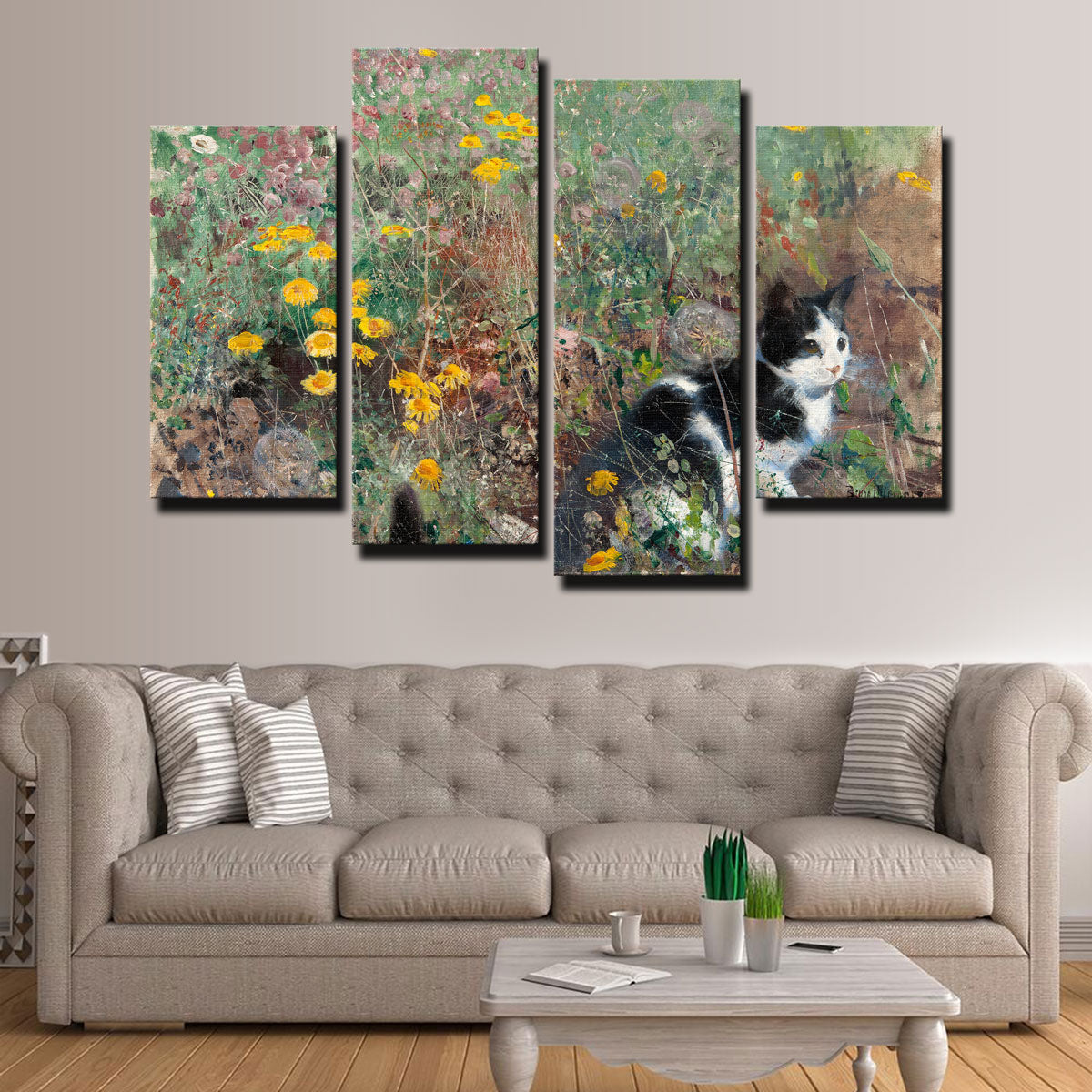 Cat on a Flowery Meadow Canvas Set