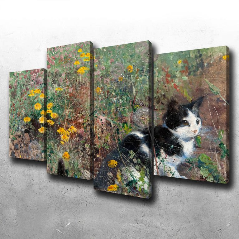 Cat on a Flowery Meadow Canvas Set Legendary Wall Art