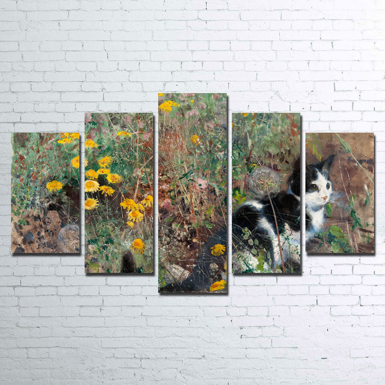 Cat on a Flowery Meadow Canvas Set Legendary Wall Art