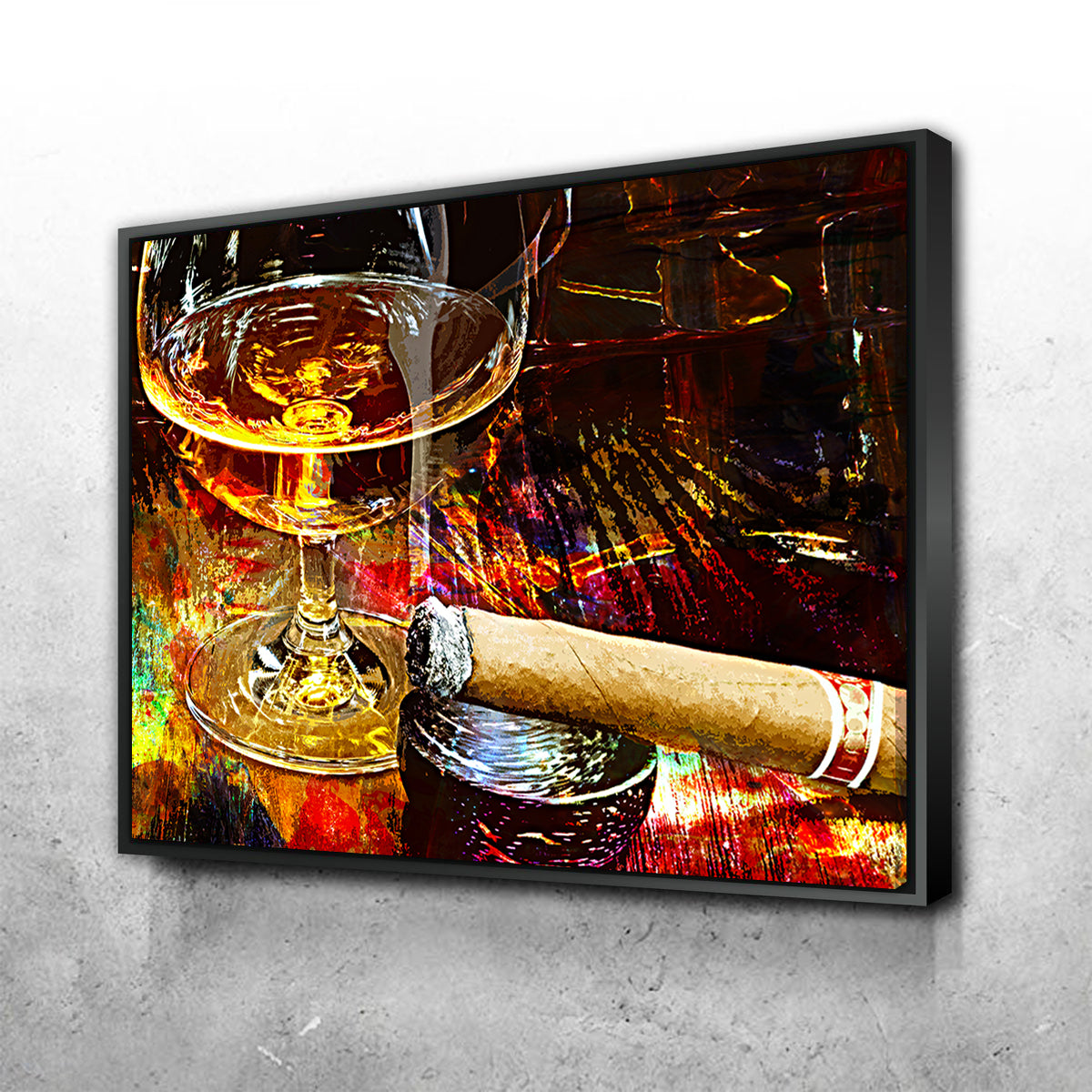 ARTCANVAS Glass of Bourbon Whiskey and Smoking Cigar Canvas Art