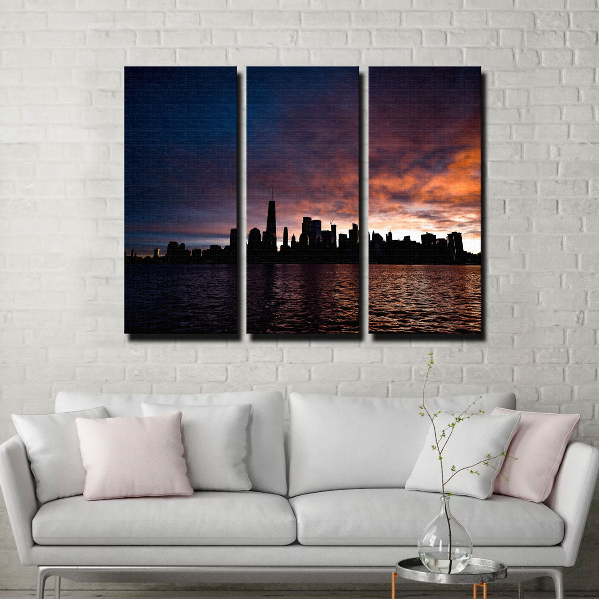 NYC Dark Sun Skyline Canvas Set