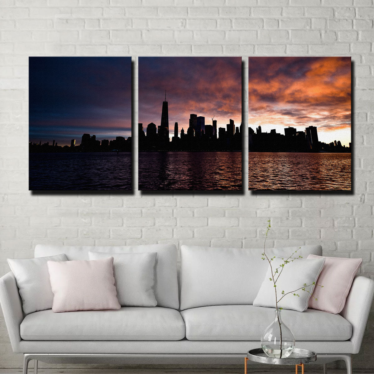 NYC Dark Sun Skyline Canvas Set