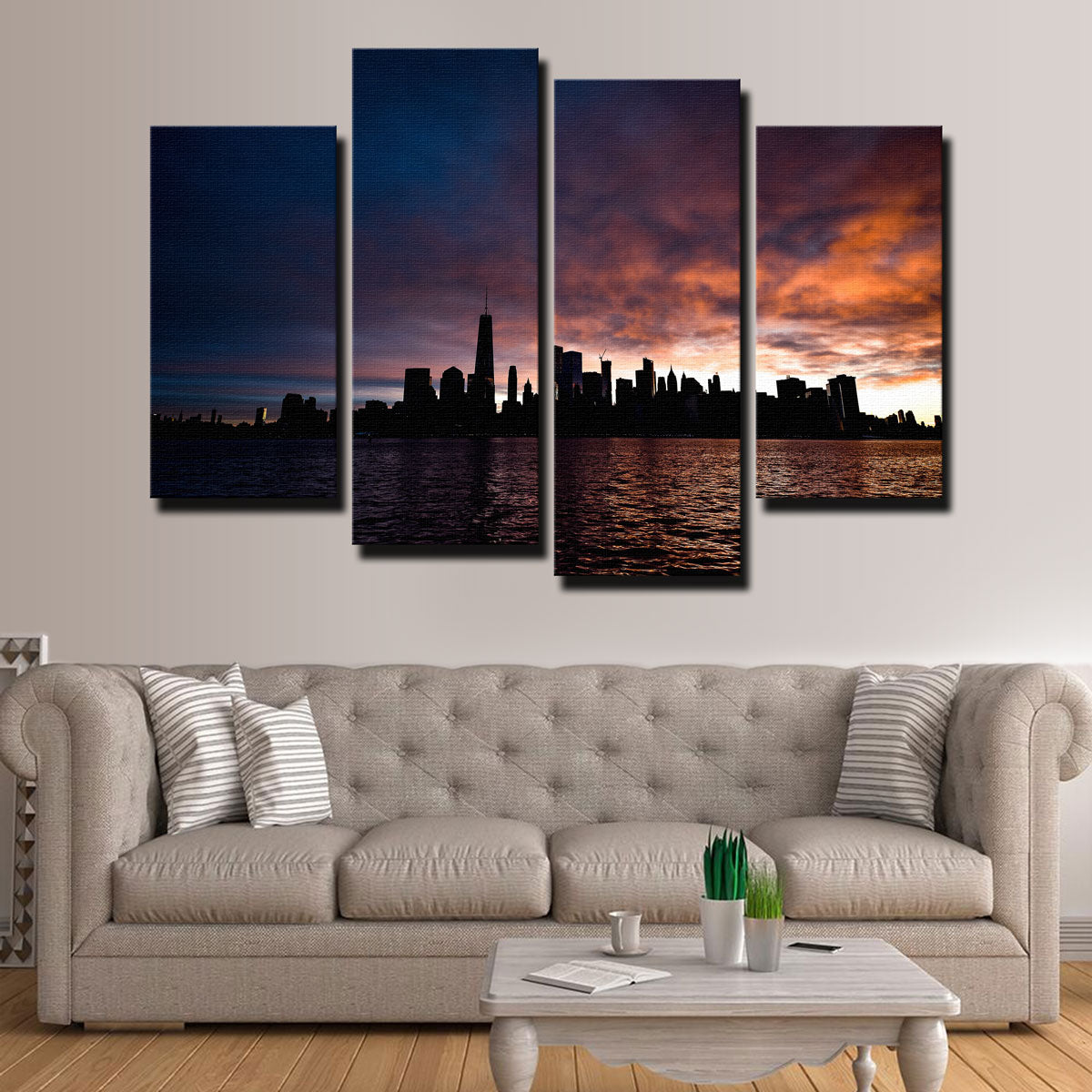 NYC Dark Sun Skyline Canvas Set