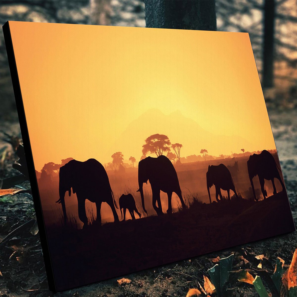 Elephants Walking Canvas Set