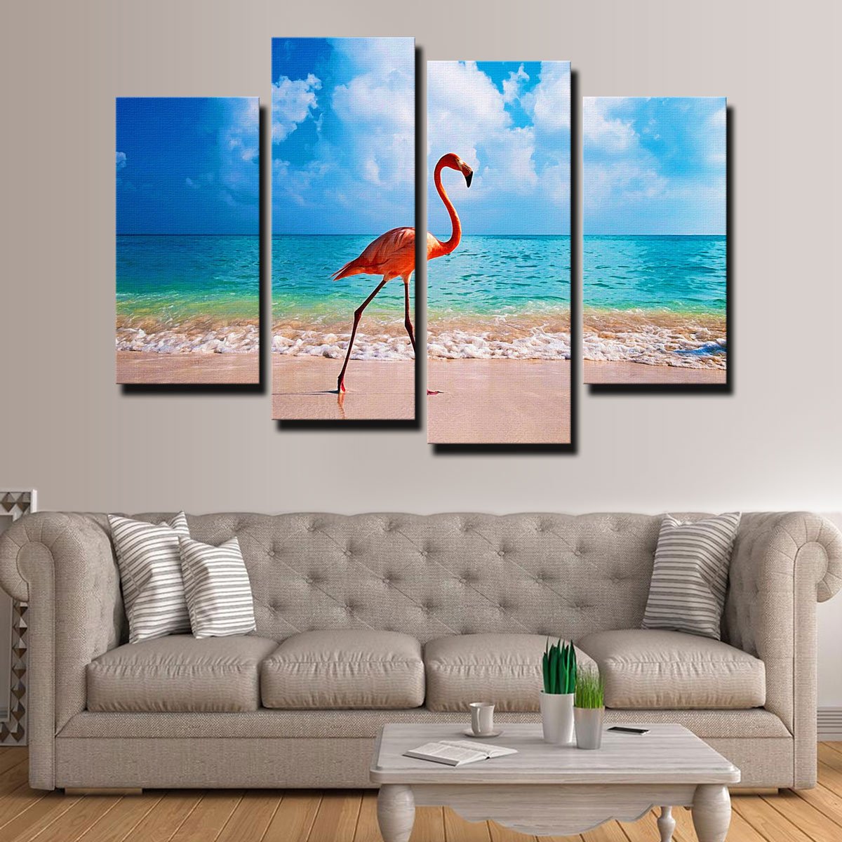 Flamingo On The Beach Canvas Set