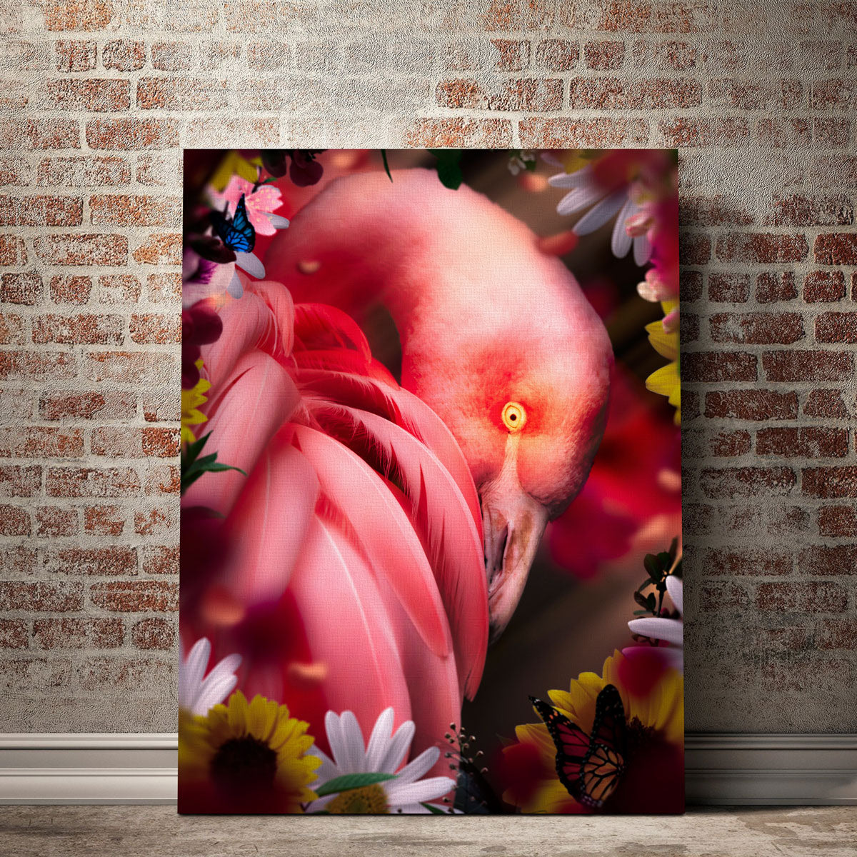 Flamingo With Flowers Wall Art