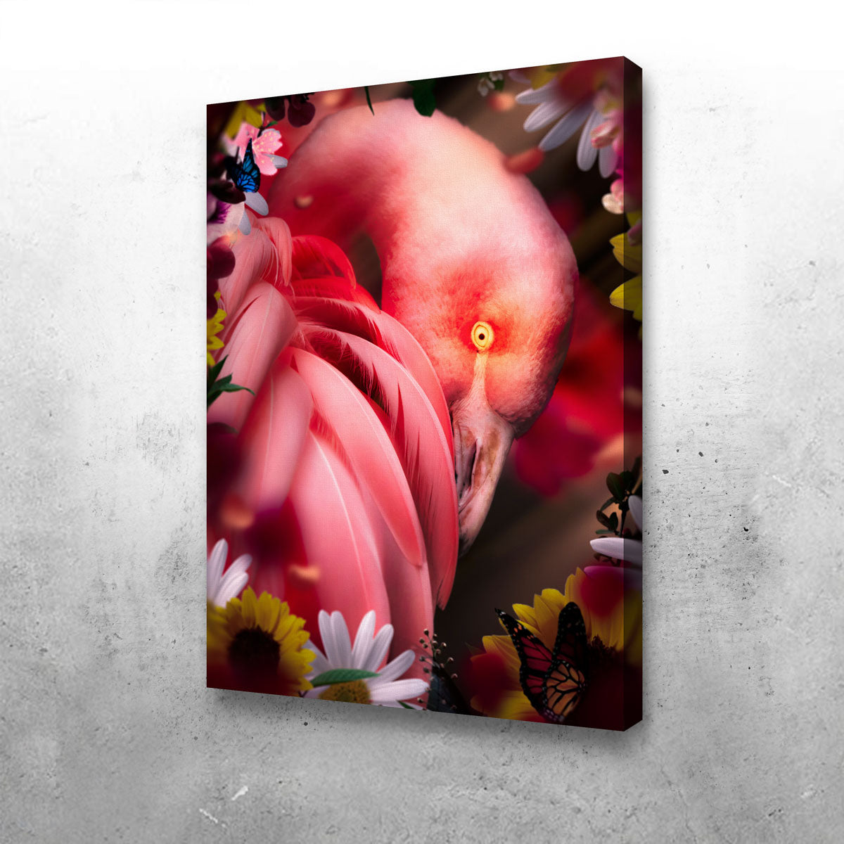 Flamingo With Flowers Wall Art