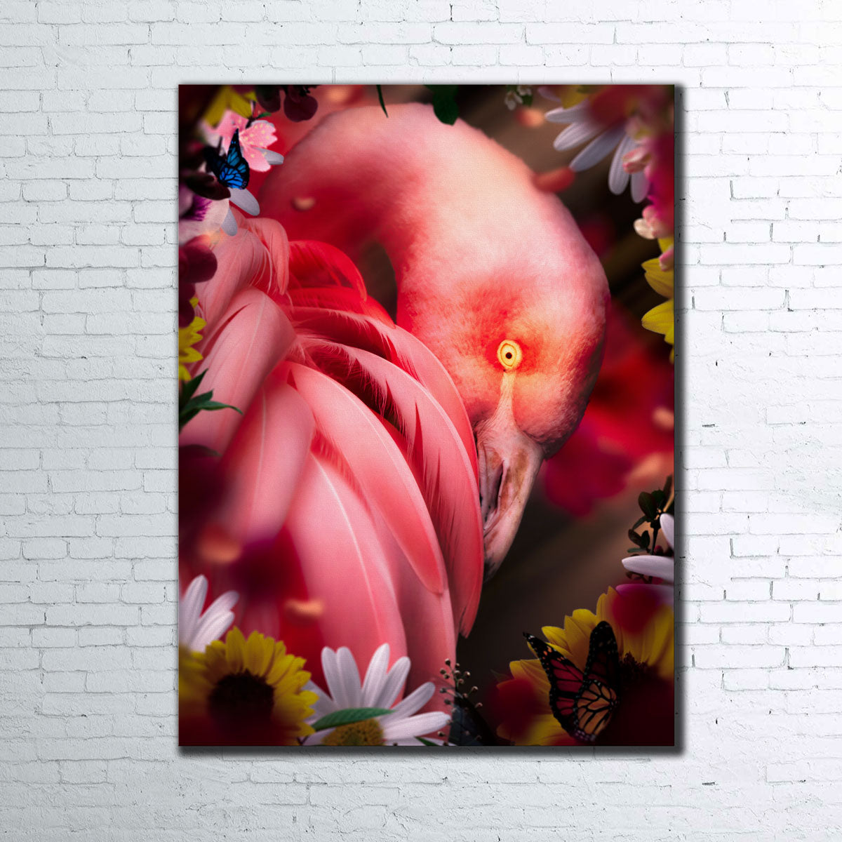 Flamingo With Flowers Wall Art