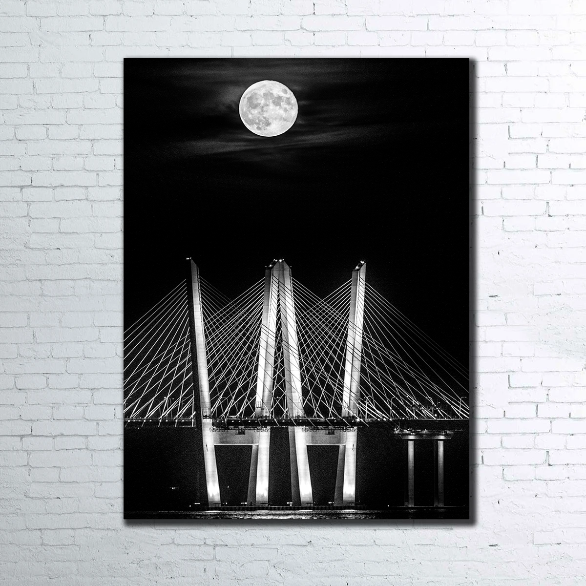 Grayscale Buck Moon Rising Wall Art