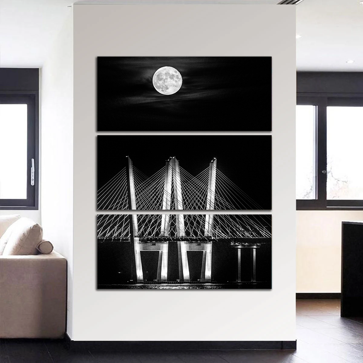 Grayscale Buck Moon Rising Wall Art
